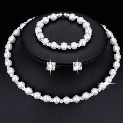 Wedding Bridal Jewelry Set String of Pearls Prom Silver Color Crystal Bracelet Necklace Earrings for Women jewellery sets    Home Decor Supply | Online Retail | ShoreShopper.com