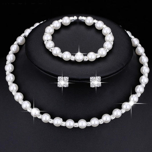Wedding Bridal Jewelry Set String of Pearls Prom Silver Color Crystal Bracelet Necklace Earrings for Women jewellery sets    Home Decor Supply | Online Retail | ShoreShopper.com