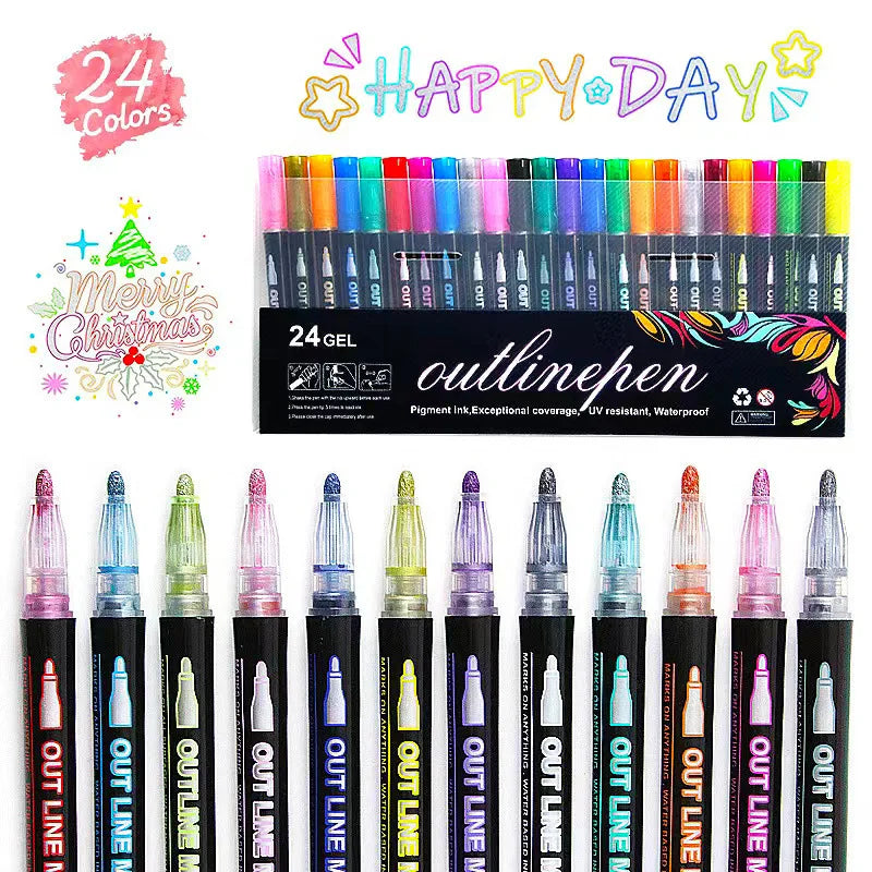 Customized Non-Toxic Glitter Outline Markers Double Colors Set Packaging    Home Decor Supply | Online Retail | ShoreShopper.com
