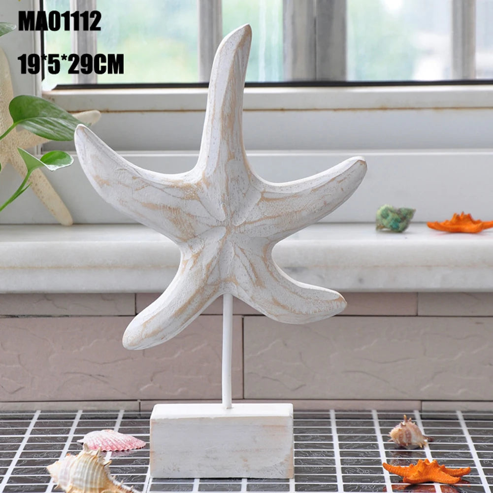 Mediterranean Style Wood Crafts Starfish Conch Hippocampus Wood Carving Marine Garden Decoration Ornaments Home Decoration - ShoreCo.Shop