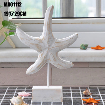 Mediterranean Style Wood Crafts Starfish Conch Hippocampus Wood Carving Marine Garden Decoration Ornaments Home Decoration - ShoreCo.Shop