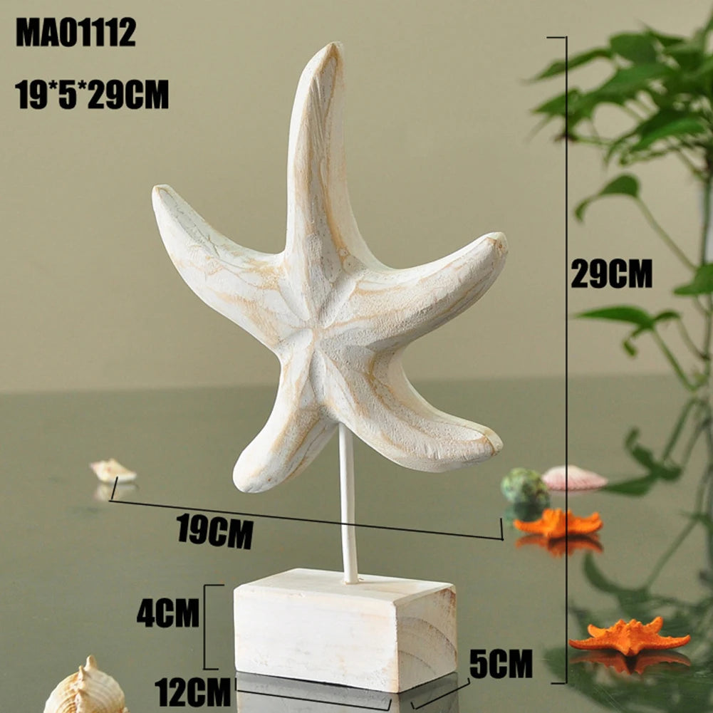 Mediterranean Style Wood Crafts Starfish Conch Hippocampus Wood Carving Marine Garden Decoration Ornaments Home Decoration - ShoreCo.Shop