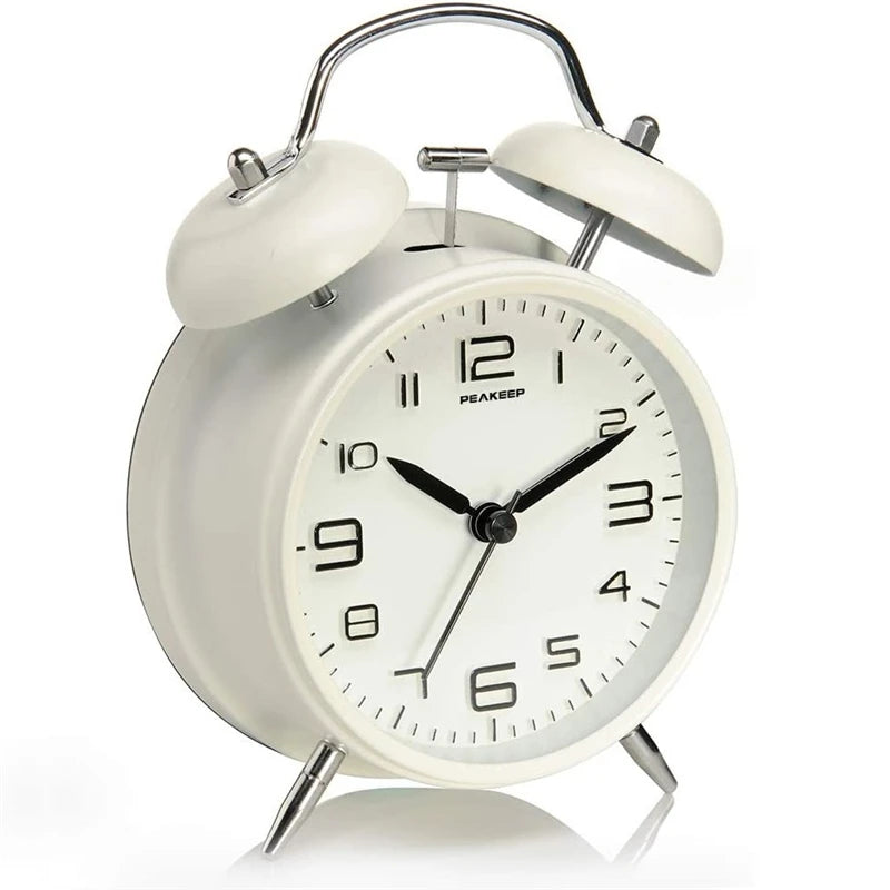 4 Inch Twin Bell Loud Alarm Clock Metal Frame 3D Dial with Backlight Battery Operate Desk Table Alarm Clock For Home and Office    Home Decor Supply | Online Retail | ShoreShopper.com