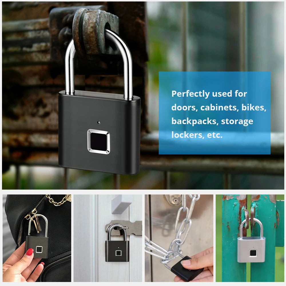 KERUI Smart Fingerprint Padlock Waterproof Fingerprint Keyless Door Lock Type C Rechargeable Security Padlock for House - ShoreCo.Shop