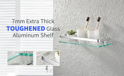 Tempered Glass Bathroom Shelf Aluminum Storage Rack Rectangular 30 40 50cm 1 Tier Silver Sand Sprayed Wall Mounted    Home Decor Supply | Online Retail | ShoreShopper.com