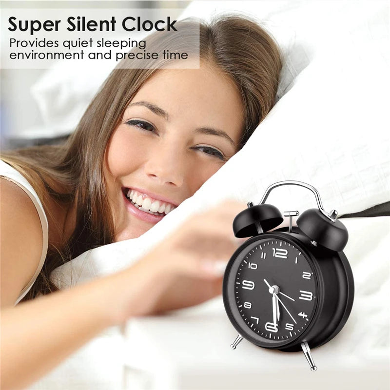 4 Inch Twin Bell Loud Alarm Clock Metal Frame 3D Dial with Backlight Battery Operate Desk Table Alarm Clock For Home and Office    Home Decor Supply | Online Retail | ShoreShopper.com