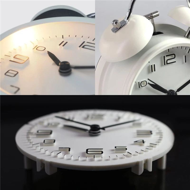 4 Inch Twin Bell Loud Alarm Clock Metal Frame 3D Dial with Backlight Battery Operate Desk Table Alarm Clock For Home and Office    Home Decor Supply | Online Retail | ShoreShopper.com