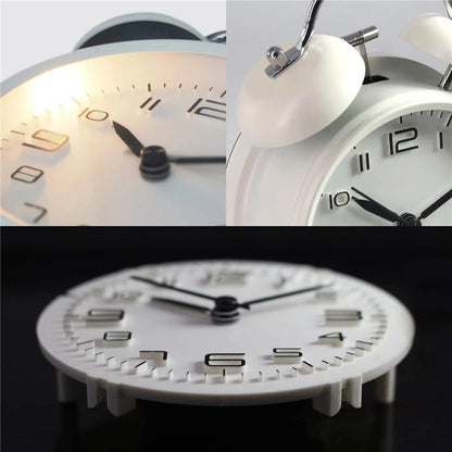 4 Inch Twin Bell Loud Alarm Clock Metal Frame 3D Dial with Backlight Battery Operate Desk Table Alarm Clock For Home and Office    Home Decor Supply | Online Retail | ShoreShopper.com
