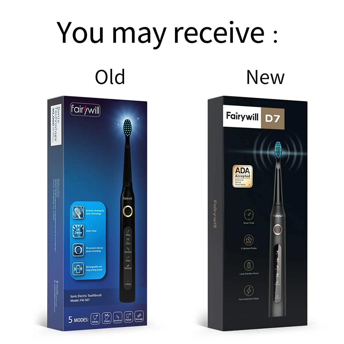 Fairywill Electric Sonic Toothbrush FW-507 USB Charge Rechargeable Adult Waterproof Electronic Tooth Brushes Replacement Heads s - ShoreCo.Shop