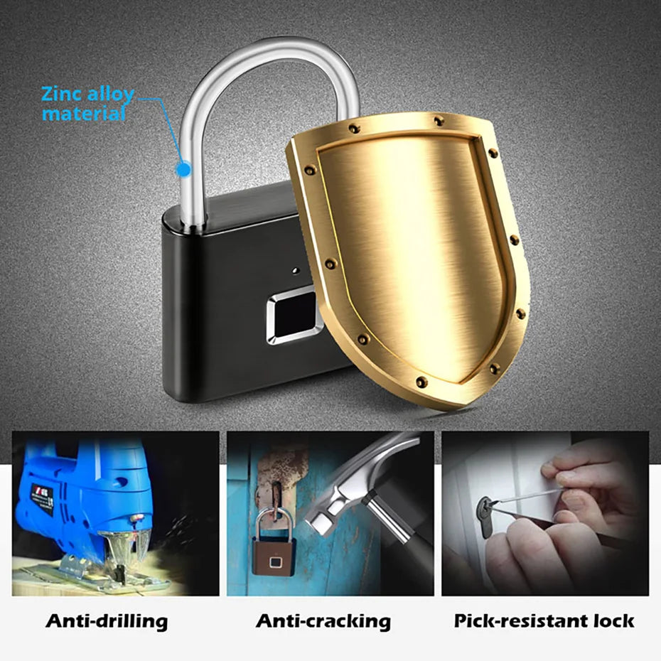 KERUI Smart Fingerprint Padlock Waterproof Fingerprint Keyless Door Lock Type C Rechargeable Security Padlock for House - ShoreCo.Shop