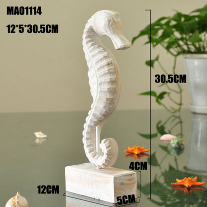 Mediterranean Style Wood Crafts Starfish Conch Hippocampus Wood Carving Marine Garden Decoration Ornaments Home Decoration - ShoreCo.Shop