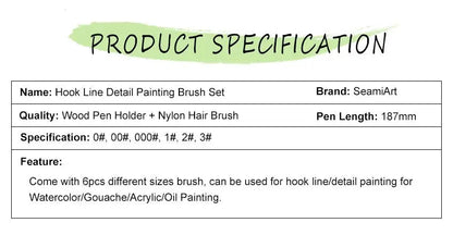 SeamiArt 6Pcs Fine Hook Line Pen Different Size 000 00 0 1 2 3 Paint Brush Artist Gouche Watercolor Acrylic Painting Supplies    Home Decor Supply | Online Retail | ShoreShopper.com