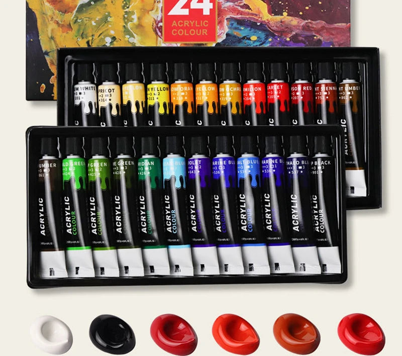 Acrylic Paints Set 12/24 Colors Professional Brush Set 12ml Tubes Artist Drawing Painting Pigment Hand Painted Wall Paint DIY    Home Decor Supply | Online Retail | ShoreShopper.com