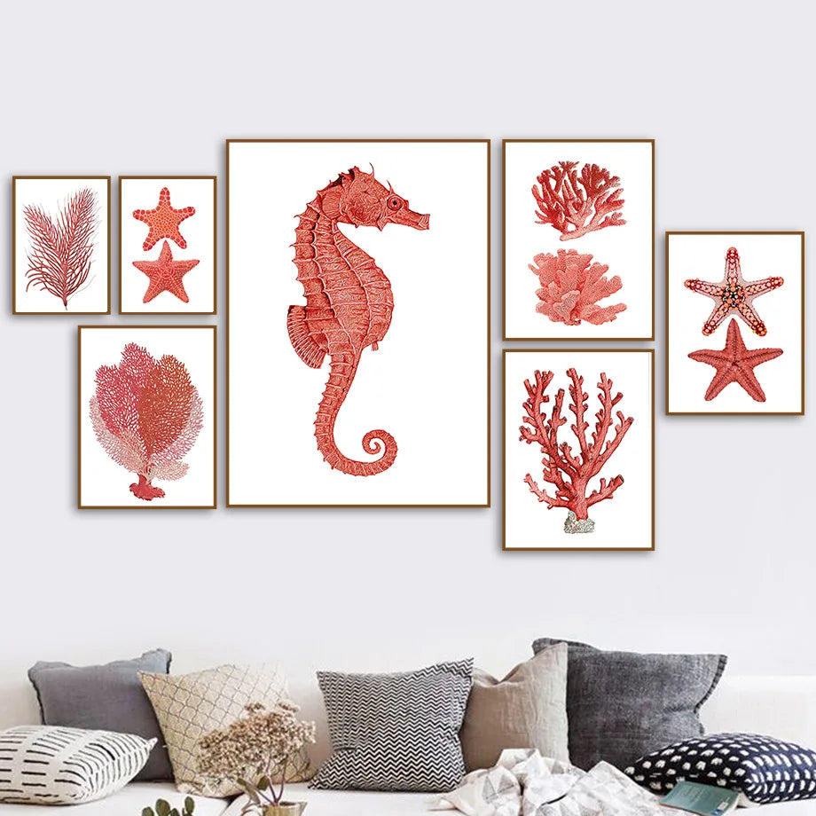 Marine Life Hippocampus Starfish Coral Wall Art Canvas Painting Nordic Posters And Prints Pictures For Living Room Home Decor    Your Coastal Marketplace | Shoreshopper.com