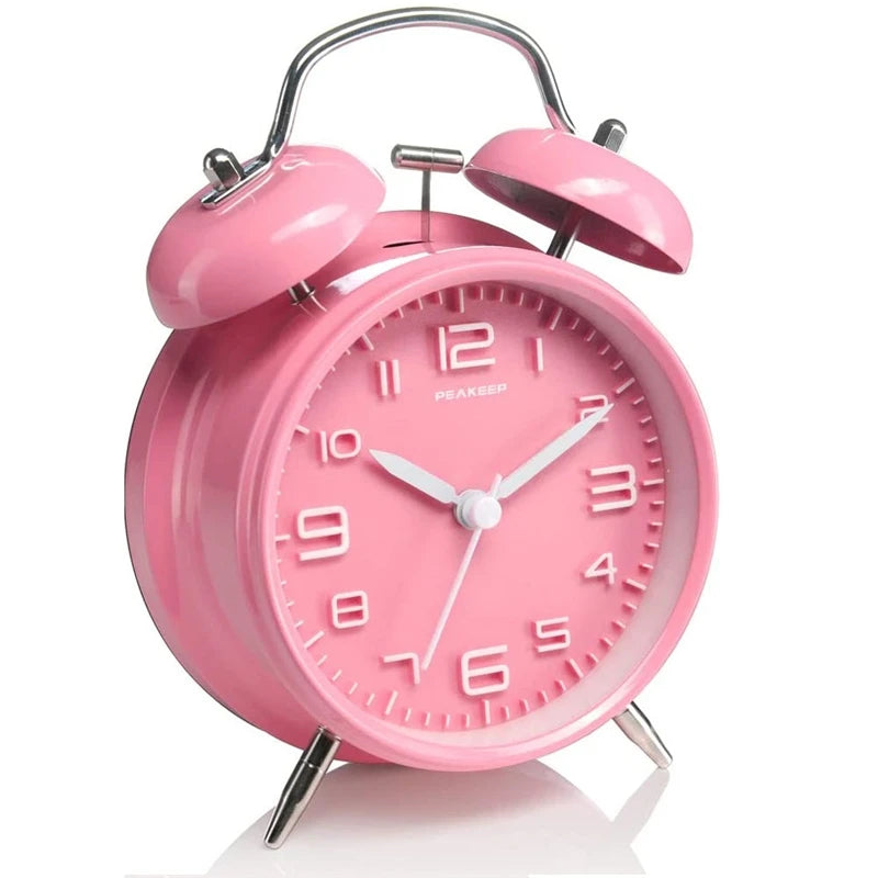 4 Inch Twin Bell Loud Alarm Clock Metal Frame 3D Dial with Backlight Battery Operate Desk Table Alarm Clock For Home and Office    Home Decor Supply | Online Retail | ShoreShopper.com