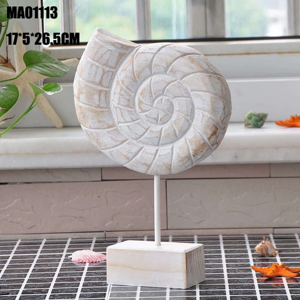 Mediterranean Style Wood Crafts Starfish Conch Hippocampus Wood Carving Marine Garden Decoration Ornaments Home Decoration - ShoreCo.Shop