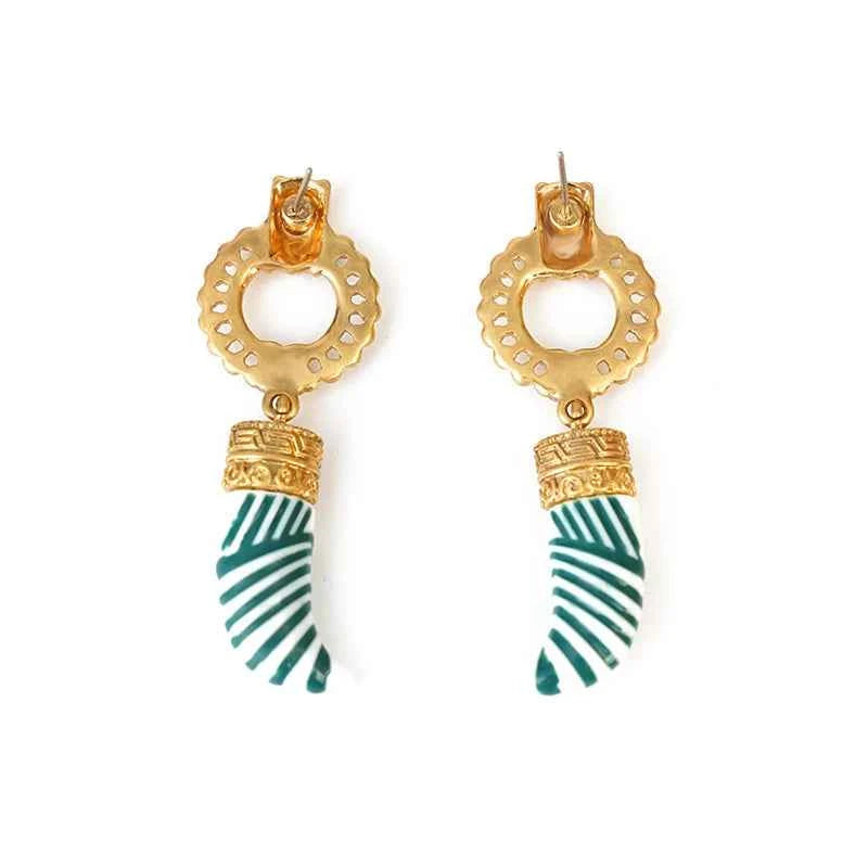 Bohemia Enamel Ivory Pendant Stud Earrings Chic Women Girls Carved Geometric Statement Earrings Beach Accessories