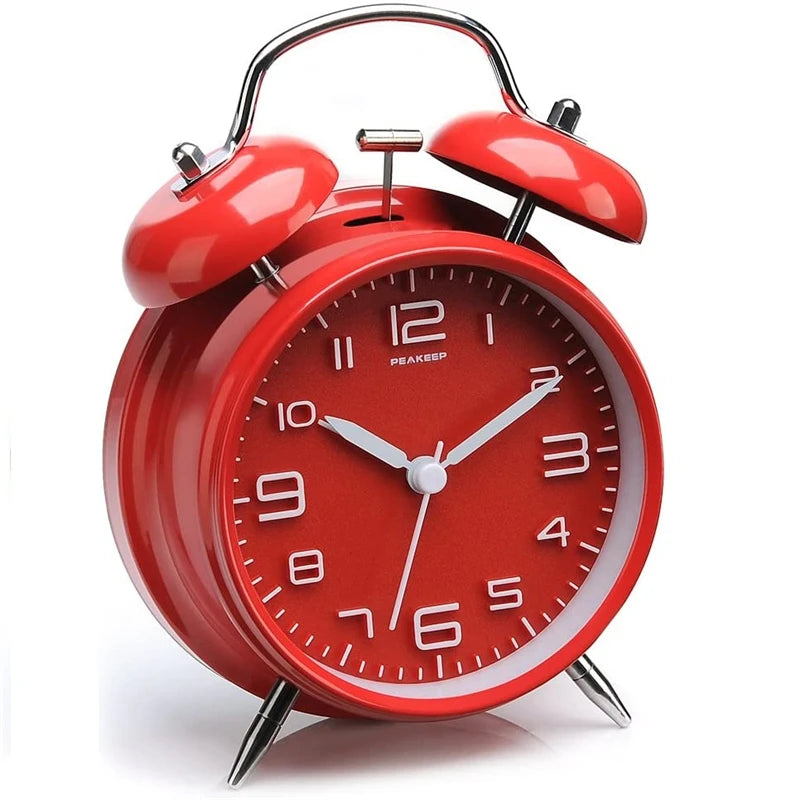4 Inch Twin Bell Loud Alarm Clock Metal Frame 3D Dial with Backlight Battery Operate Desk Table Alarm Clock For Home and Office    Home Decor Supply | Online Retail | ShoreShopper.com