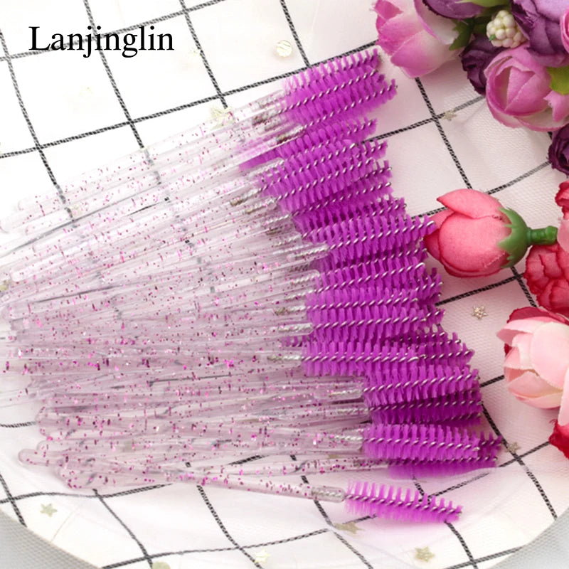 Lanjinglin 5/50pcs Eyelash Brush Crystal Eyelash Soft Eye Lashes Extension Mascara Wands Makeup Professional Makeup Tool - ShoreCo.Shop