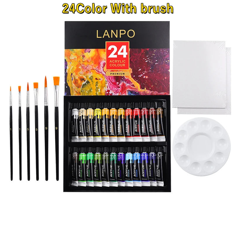 Acrylic Paints Set 12/24 Colors Professional Brush Set 12ml Tubes Artist Drawing Painting Pigment Hand Painted Wall Paint DIY    Home Decor Supply | Online Retail | ShoreShopper.com