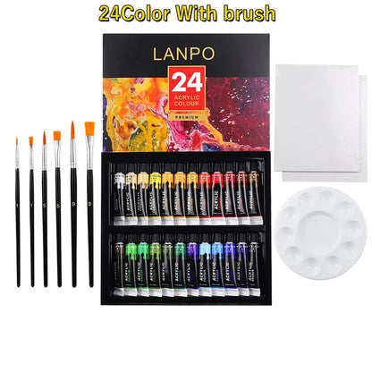 Acrylic Paints Set 12/24 Colors Professional Brush Set 12ml Tubes Artist Drawing Painting Pigment Hand Painted Wall Paint DIY    Home Decor Supply | Online Retail | ShoreShopper.com