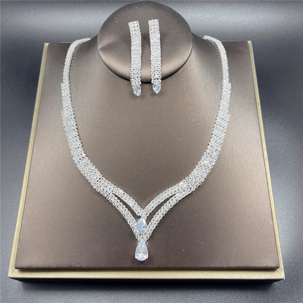 Fashion Crystal Bridal Jewelry Sets Silver Color Geometric Choker Necklace Earrings Bracelet Ring Four-piece Wedding Jewelry Set    Home Decor Supply | Online Retail | ShoreShopper.com