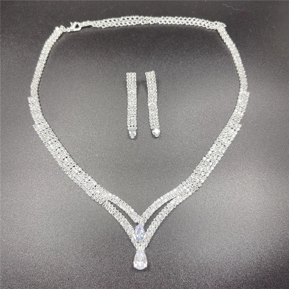 Fashion Crystal Bridal Jewelry Sets Silver Color Geometric Choker Necklace Earrings Bracelet Ring Four-piece Wedding Jewelry Set    Home Decor Supply | Online Retail | ShoreShopper.com