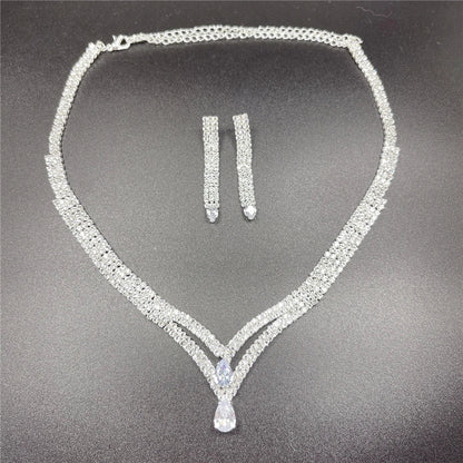 Fashion Crystal Bridal Jewelry Sets Silver Color Geometric Choker Necklace Earrings Bracelet Ring Four-piece Wedding Jewelry Set    Home Decor Supply | Online Retail | ShoreShopper.com