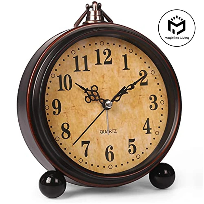 Vintage Hangable Battery Alarm Clock Metal Night Light Super Silent Table Desk Quartz Clock Time For Bedroom Bedside Desk Shelf    Home Decor Supply | Online Retail | ShoreShopper.com
