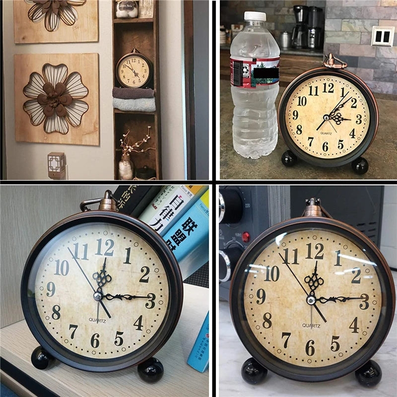 Vintage Hangable Battery Alarm Clock Metal Night Light Super Silent Table Desk Quartz Clock Time For Bedroom Bedside Desk Shelf    Home Decor Supply | Online Retail | ShoreShopper.com
