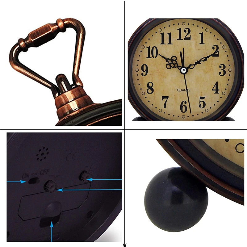 Vintage Hangable Battery Alarm Clock Metal Night Light Super Silent Table Desk Quartz Clock Time For Bedroom Bedside Desk Shelf    Home Decor Supply | Online Retail | ShoreShopper.com