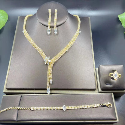 Fashion Crystal Bridal Jewelry Sets Silver Color Geometric Choker Necklace Earrings Bracelet Ring Four-piece Wedding Jewelry Set    Home Decor Supply | Online Retail | ShoreShopper.com
