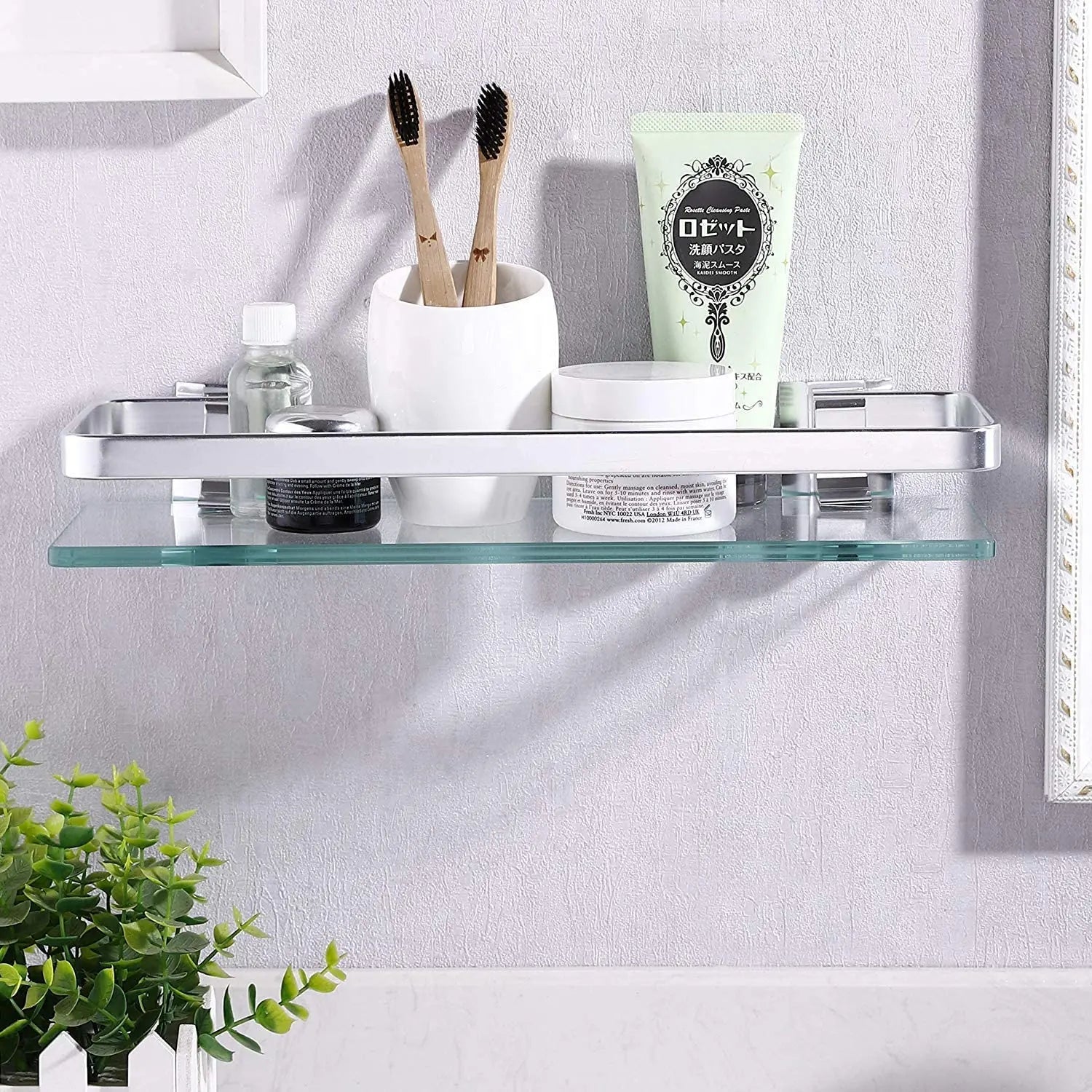 Tempered Glass Bathroom Shelf Aluminum Storage Rack Rectangular 30 40 50cm 1 Tier Silver Sand Sprayed Wall Mounted    Home Decor Supply | Online Retail | ShoreShopper.com