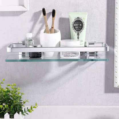 Tempered Glass Bathroom Shelf Aluminum Storage Rack Rectangular 30 40 50cm 1 Tier Silver Sand Sprayed Wall Mounted    Home Decor Supply | Online Retail | ShoreShopper.com