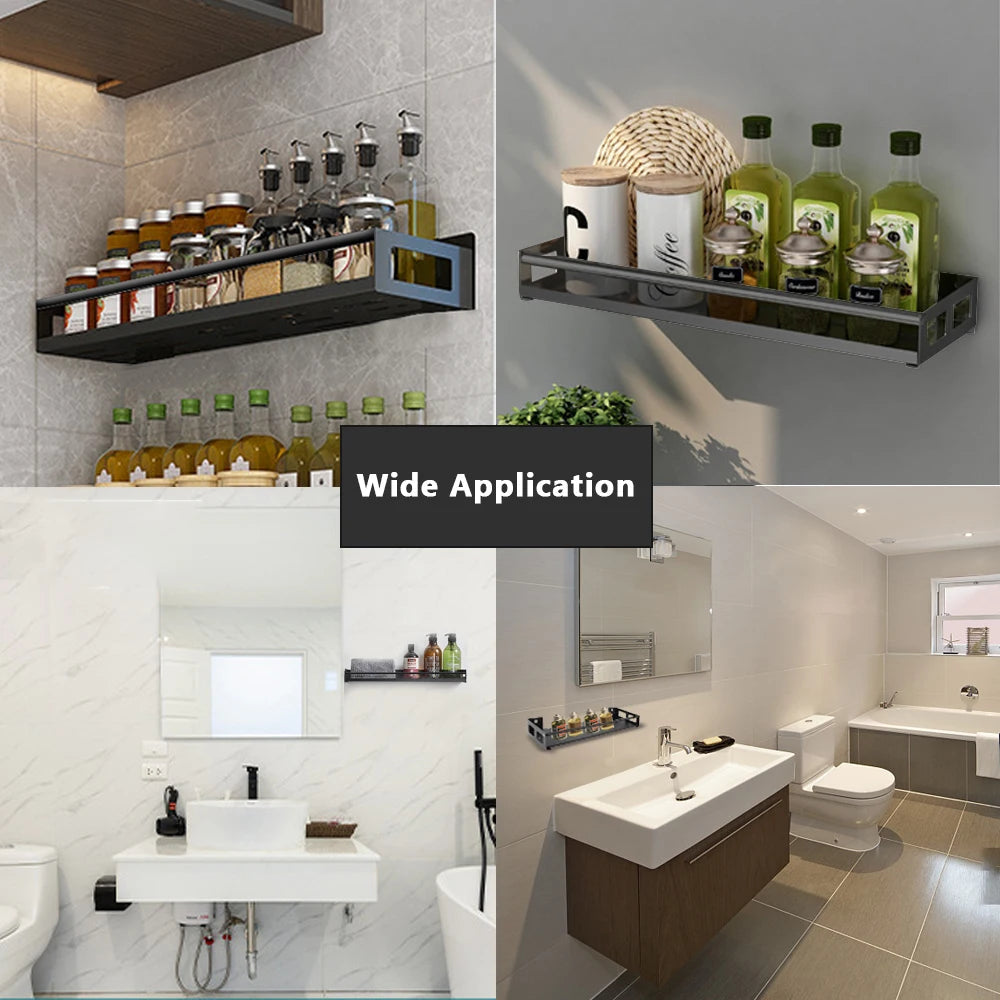 Bathroom Shelves  30-60cm Aluminum Alloy Matte Black Kitchen Wall Shelf Shower Shampoo Storage Rack Bathroom Accessories    Home Decor Supply | Online Retail | ShoreShopper.com