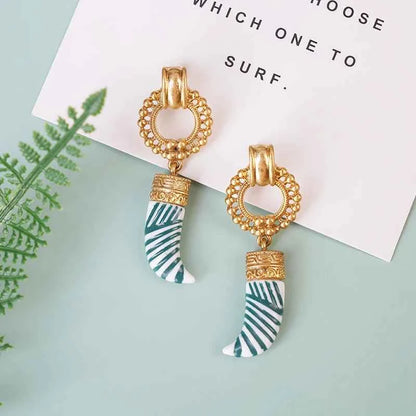 Bohemia Enamel Ivory Pendant Stud Earrings Chic Women Girls Carved Geometric Statement Earrings Beach Accessories