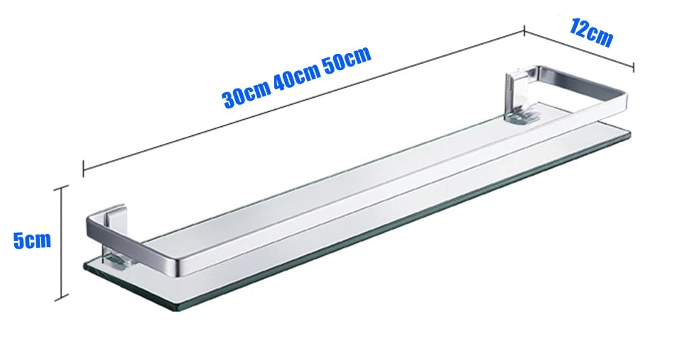Tempered Glass Bathroom Shelf Aluminum Storage Rack Rectangular 30 40 50cm 1 Tier Silver Sand Sprayed Wall Mounted    Home Decor Supply | Online Retail | ShoreShopper.com