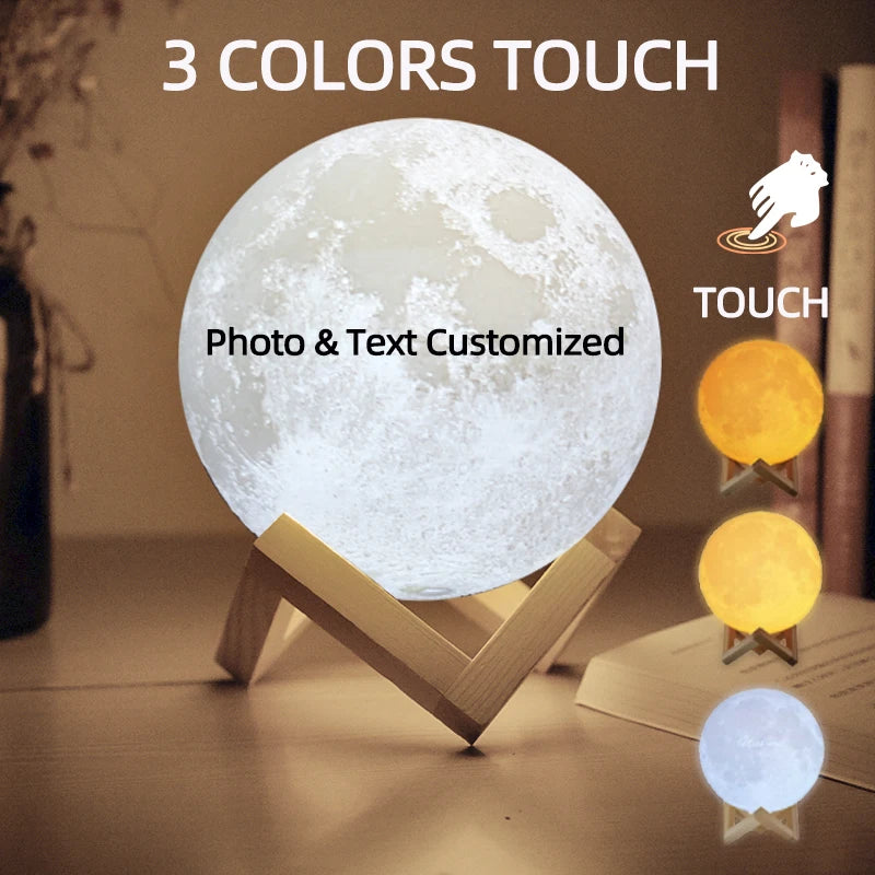 3D Printing Moon Lamp Personalized Photo Text Customized USB Night Light Birthday Mother Day Valentine's Christmas Lunar Gift - ShoreCo.Shop