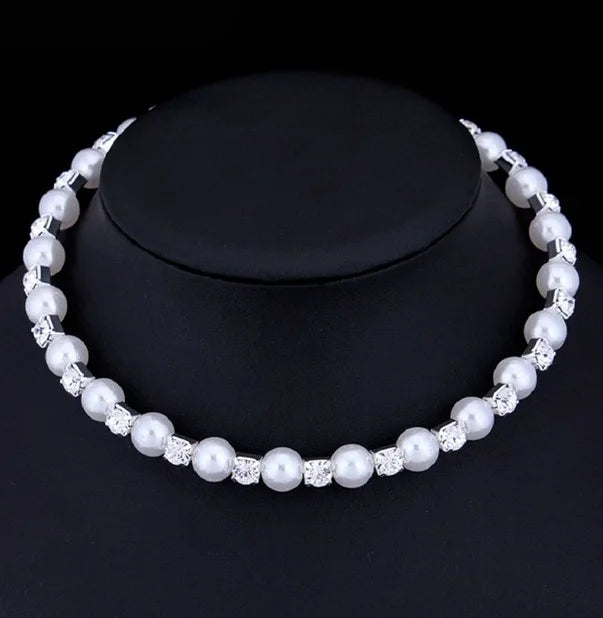 Wedding Bridal Jewelry Set String of Pearls Prom Silver Color Crystal Bracelet Necklace Earrings for Women jewellery sets    Home Decor Supply | Online Retail | ShoreShopper.com