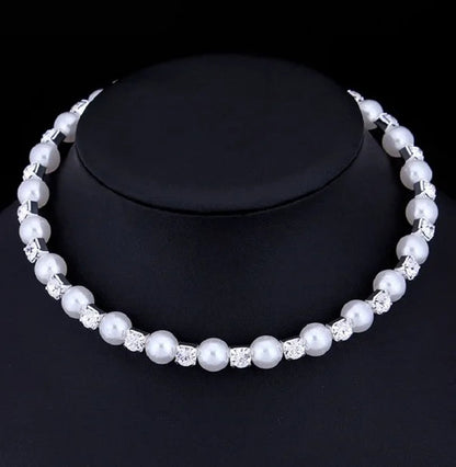 Wedding Bridal Jewelry Set String of Pearls Prom Silver Color Crystal Bracelet Necklace Earrings for Women jewellery sets    Home Decor Supply | Online Retail | ShoreShopper.com