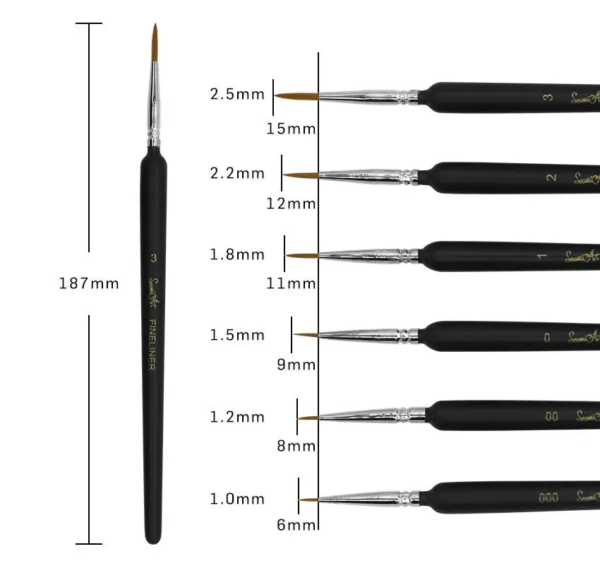 SeamiArt 6Pcs Fine Hook Line Pen Different Size 000 00 0 1 2 3 Paint Brush Artist Gouche Watercolor Acrylic Painting Supplies    Home Decor Supply | Online Retail | ShoreShopper.com