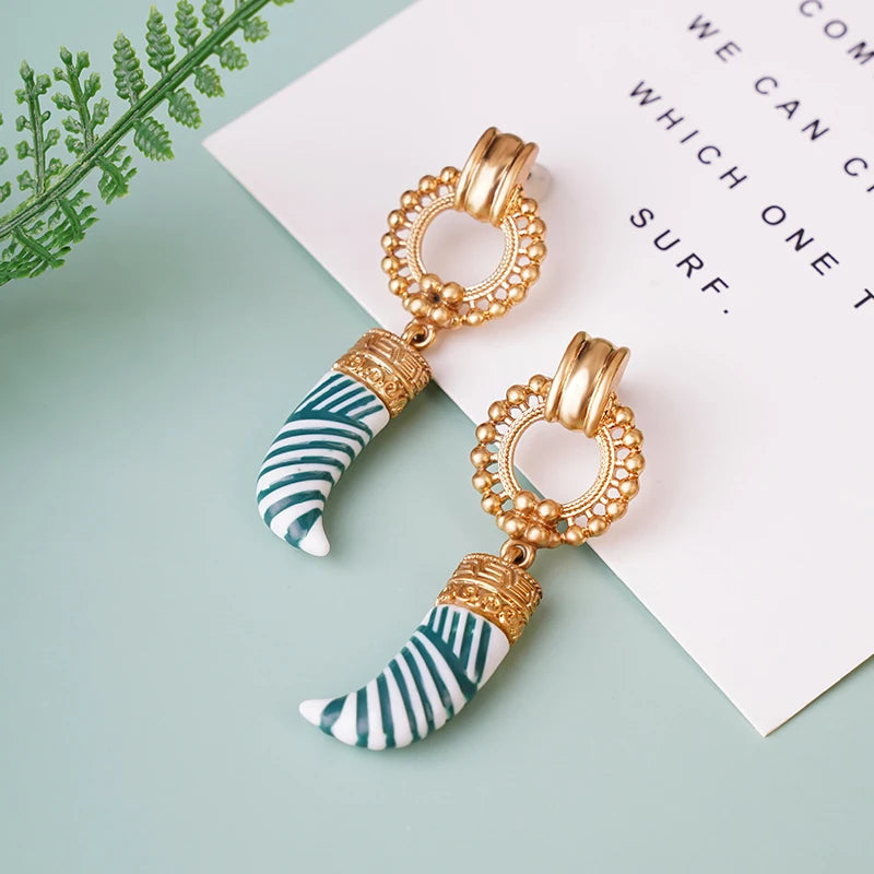 Bohemia Enamel Ivory Pendant Stud Earrings Chic Women Girls Carved Geometric Statement Earrings Beach Accessories    Your Coastal Marketplace | Shoreshopper.com