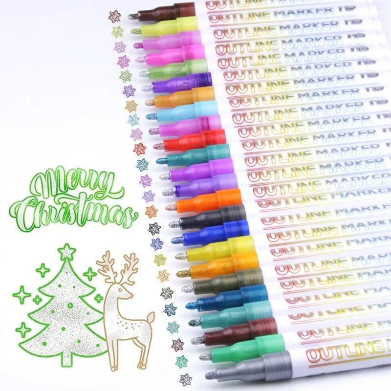 Customized Non-Toxic Glitter Outline Markers Double Colors Set Packaging    Home Decor Supply | Online Retail | ShoreShopper.com