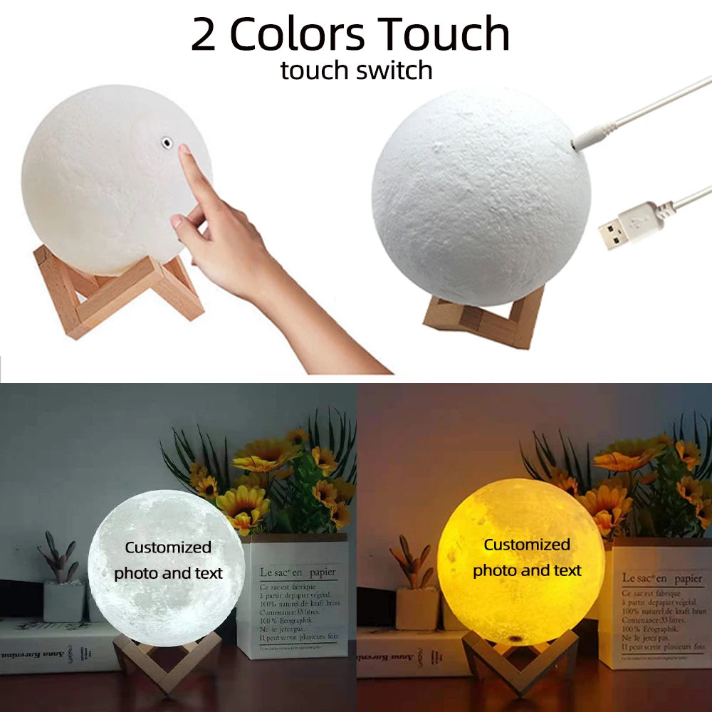 3D Printing Moon Lamp Personalized Photo Text Customized USB Night Light Birthday Mother Day Valentine's Christmas Lunar Gift - ShoreCo.Shop