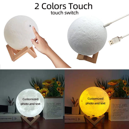 3D Printing Moon Lamp Personalized Photo Text Customized USB Night Light Birthday Mother Day Valentine's Christmas Lunar Gift - ShoreCo.Shop
