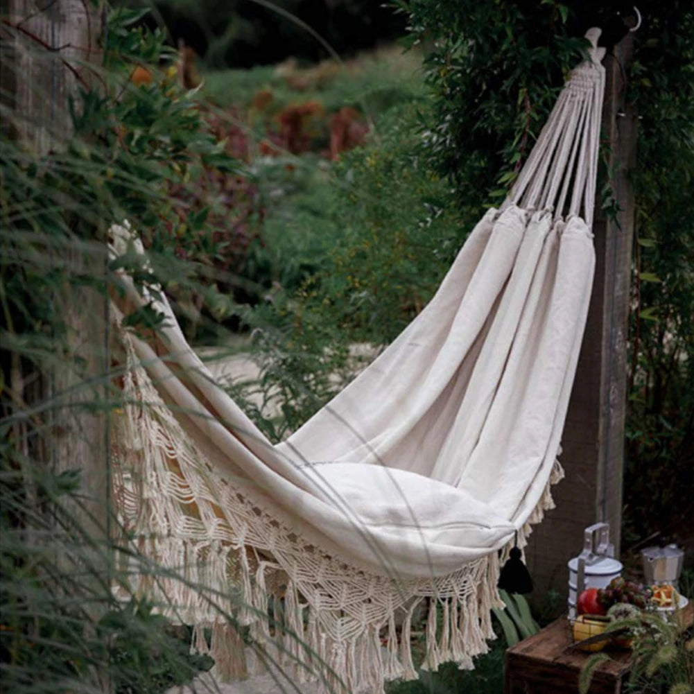 Outdoor Garden Hammock Tassel Canvas Swing Chair Hanging Bed Hiking Camping Hunting Foldable Hammock Photo Props    Home Decor Supply | Online Retail | ShoreShopper.com