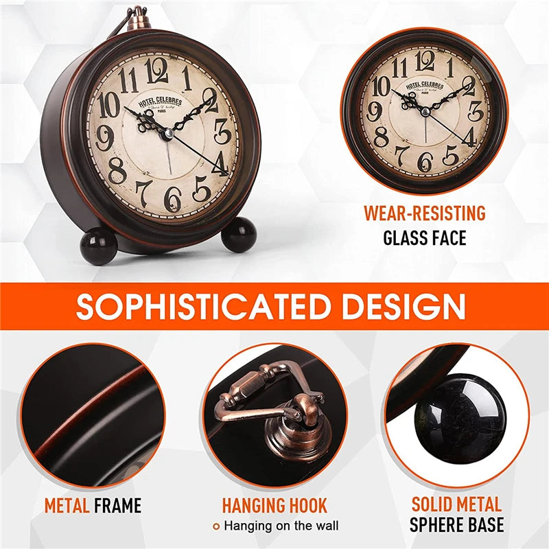 Vintage Hangable Battery Alarm Clock Metal Night Light Super Silent Table Desk Quartz Clock Time For Bedroom Bedside Desk Shelf    Home Decor Supply | Online Retail | ShoreShopper.com
