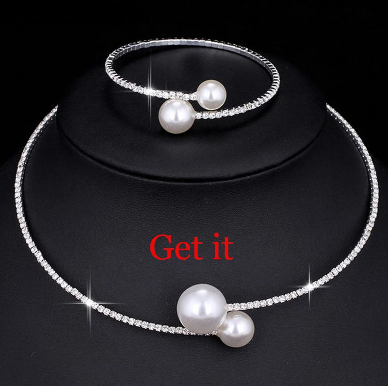 Wedding Bridal Jewelry Set String of Pearls Prom Silver Color Crystal Bracelet Necklace Earrings for Women jewellery sets    Home Decor Supply | Online Retail | ShoreShopper.com