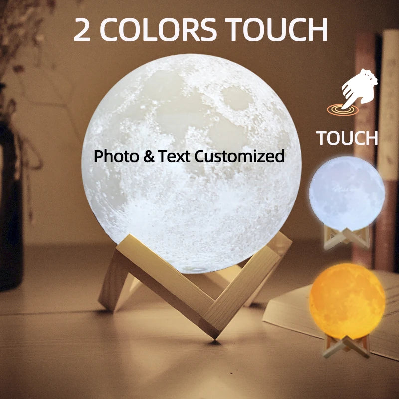 3D Printing Moon Lamp Personalized Photo Text Customized USB Night Light Birthday Mother Day Valentine's Christmas Lunar Gift - ShoreCo.Shop