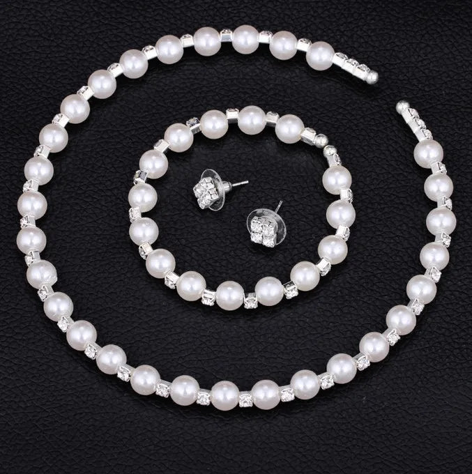 Wedding Bridal Jewelry Set String of Pearls Prom Silver Color Crystal Bracelet Necklace Earrings for Women jewellery sets    Home Decor Supply | Online Retail | ShoreShopper.com